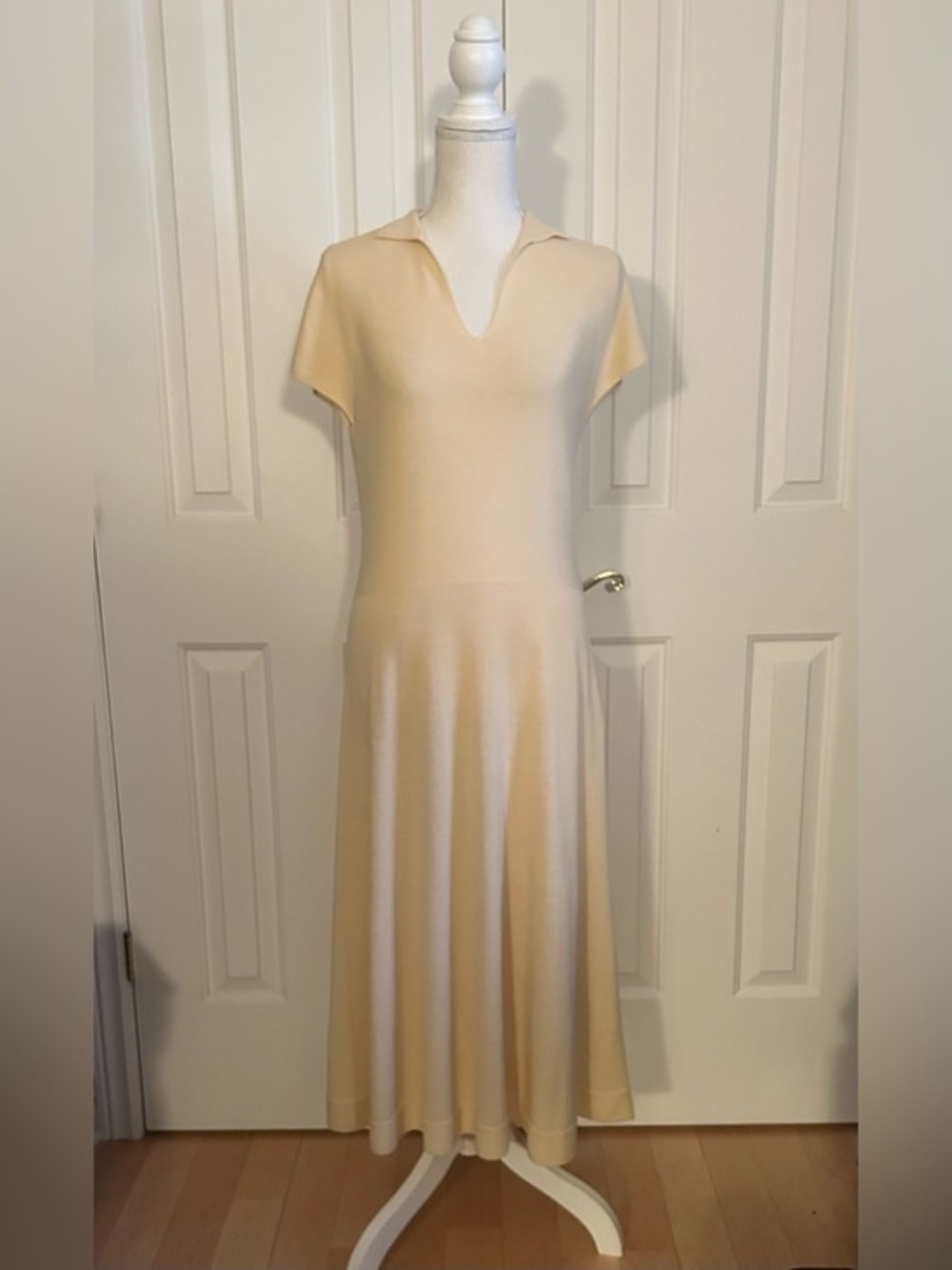 NWT UNIQLO Knitted Short-Sleeve Fit-and-Flare Maxi Dress Light Yellow Size Small